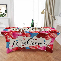 Aperturee - Aperturee Colorful Love Heart Valentines Day Stretch Table Cover