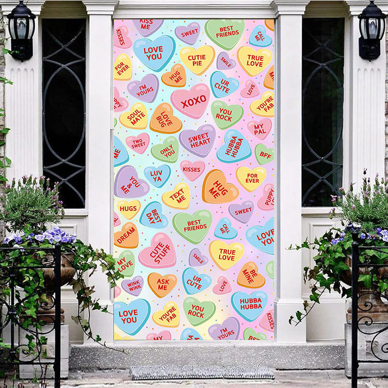 Aperturee - Aperturee Colorful Loving Text Hearts Valentines Day Door Cover