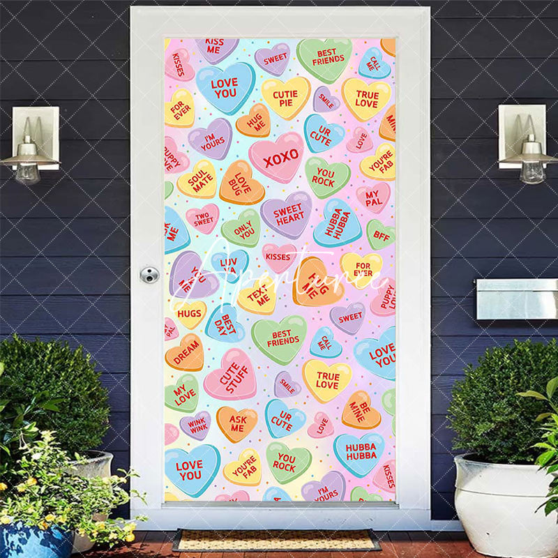 Aperturee - Aperturee Colorful Loving Text Hearts Valentines Day Door Cover