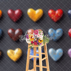 Aperturee - Aperturee Colorful Marbled Love Heart Valentines Day Backdrop