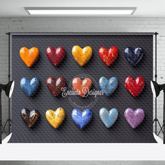 Aperturee - Aperturee Colorful Marbled Love Heart Valentines Day Backdrop