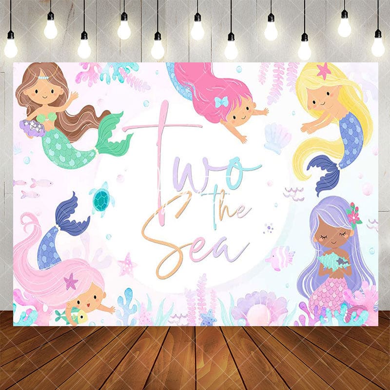 Aperturee - Aperturee Colorful Mermaid Two The Sea Birthday Backdrop For Girl