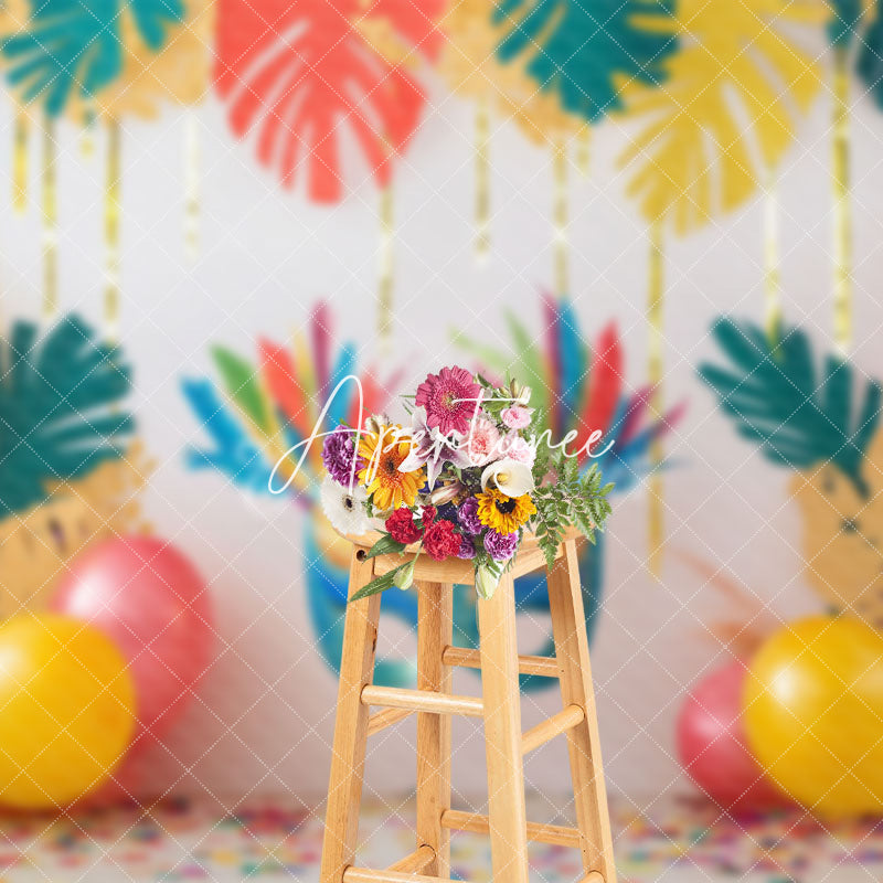 Aperturee - Aperturee Colorful Monstera Masquerade Cake Smash Backdrop