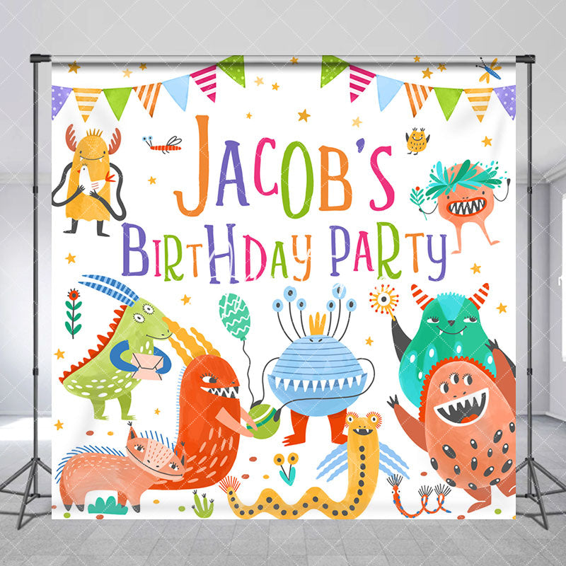 Aperturee - Aperturee Colorful Monsters Custom Name Birthday Bash Backdrop