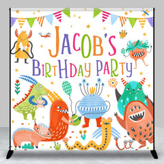 Aperturee - Aperturee Colorful Monsters Custom Name Birthday Bash Backdrop