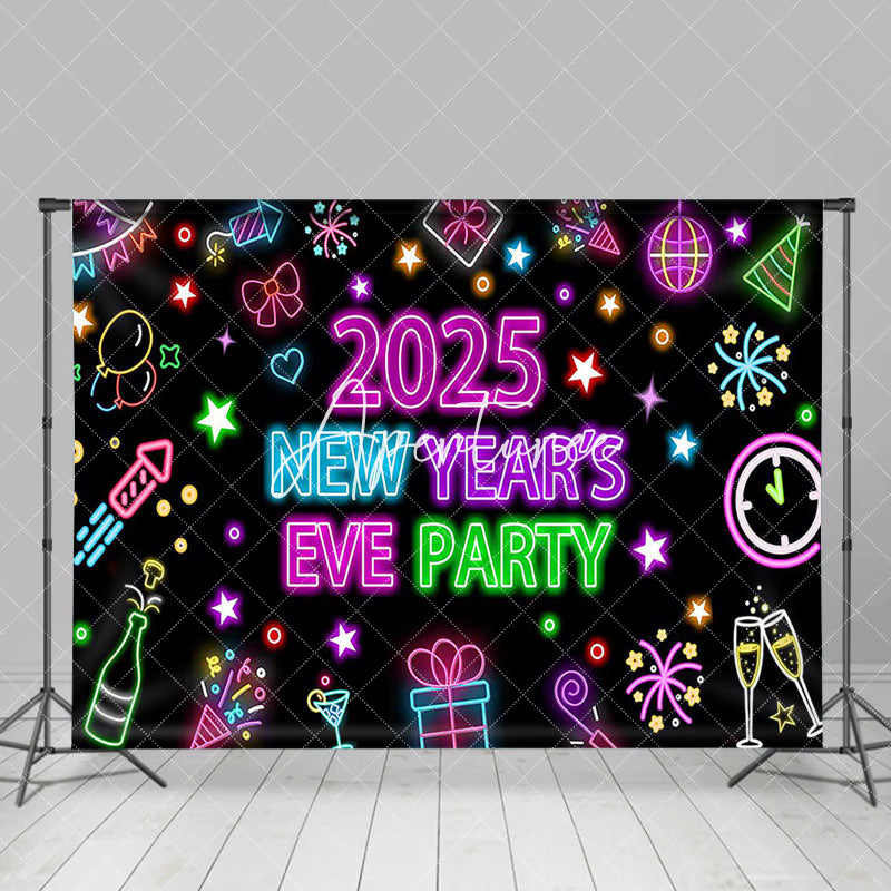 Aperturee - Aperturee Colorful Neon Black 2025 New Year Eve Party Backdrop