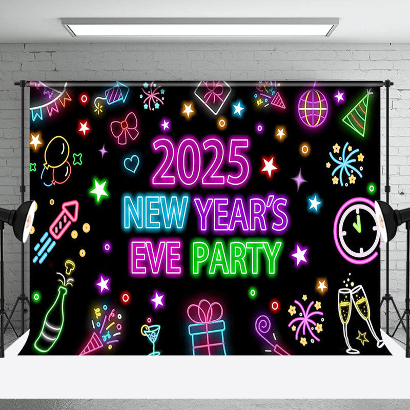 Aperturee - Aperturee Colorful Neon Black 2025 New Year Eve Party Backdrop