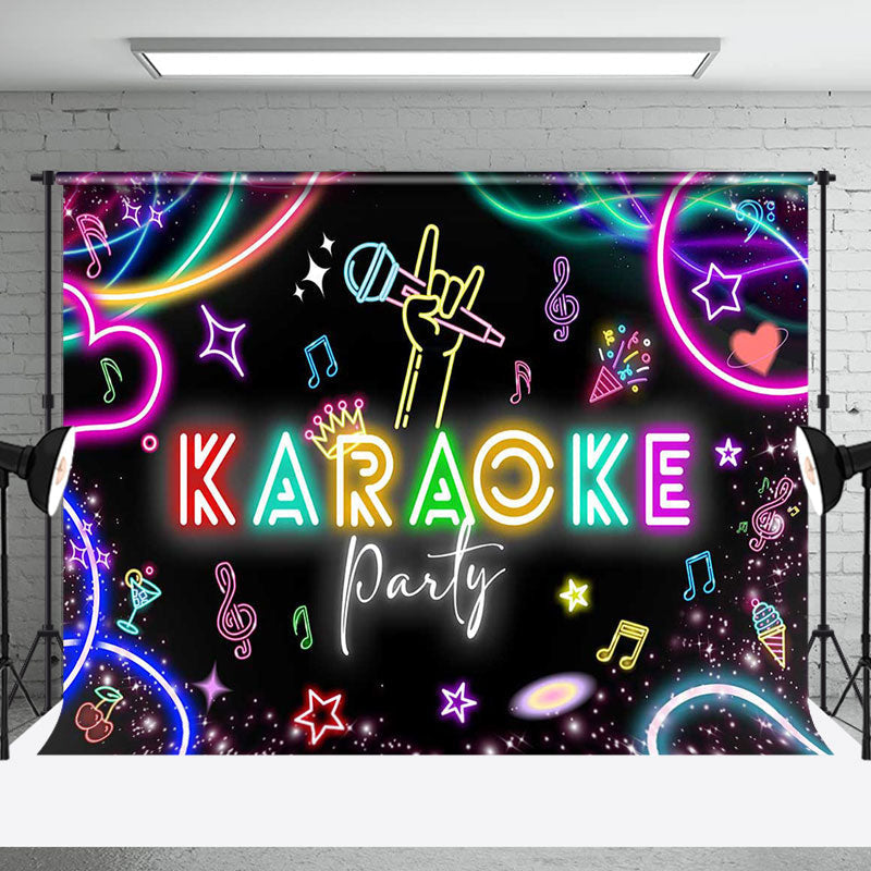 Aperturee - Aperturee Colorful Neon Black Musical Karaoke Party Backdrop