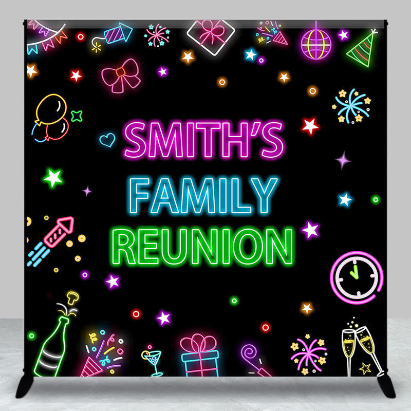 Aperturee - Aperturee Colorful Neon Custom Name Family Reunion Backdrop