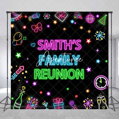 Aperturee - Aperturee Colorful Neon Custom Name Family Reunion Backdrop