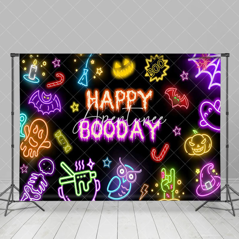 Aperturee - Aperturee Colorful Neon Ghosts Black Happy Booday Backdrop