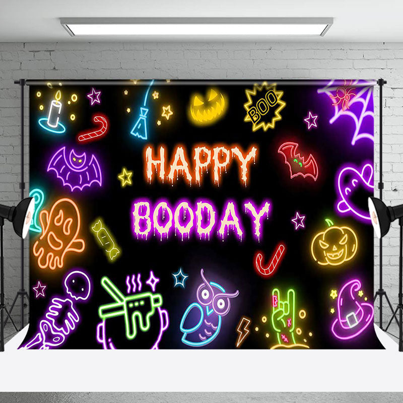 Aperturee - Aperturee Colorful Neon Ghosts Black Happy Booday Backdrop