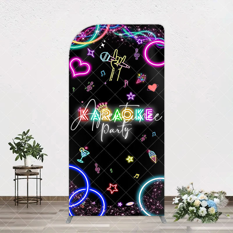 Aperturee - Aperturee Colorful Neon Karaoke Birthday Party Arch Backdrop