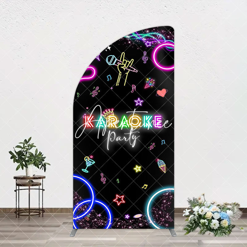 Aperturee - Aperturee Colorful Neon Karaoke Birthday Party Arch Backdrop