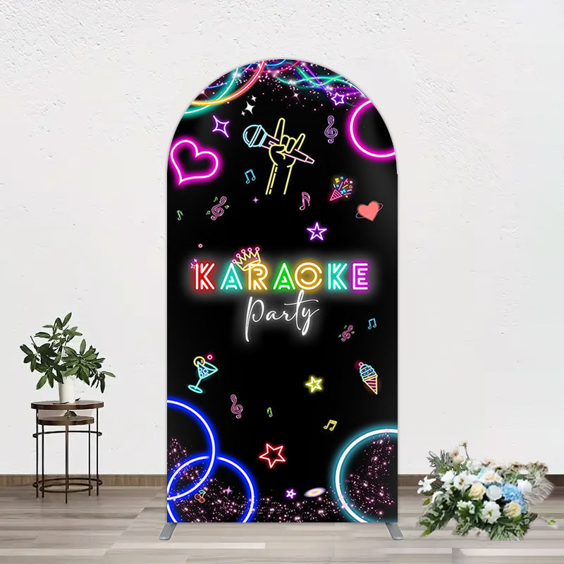 Aperturee - Aperturee Colorful Neon Karaoke Birthday Party Arch Backdrop