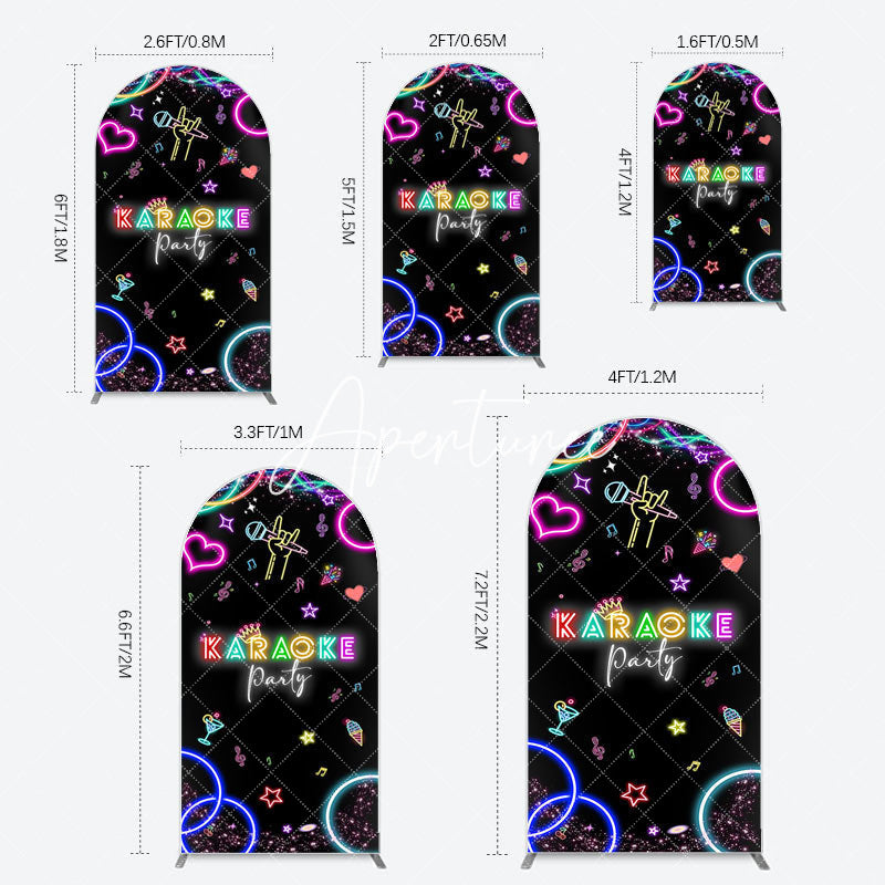 Aperturee - Aperturee Colorful Neon Karaoke Birthday Party Arch Backdrop