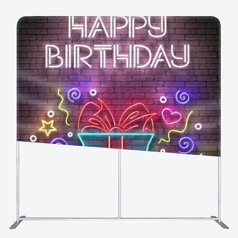 Aperturee - Aperturee Colorful Neon Light Gift Brick Wall Birthday Backdrop