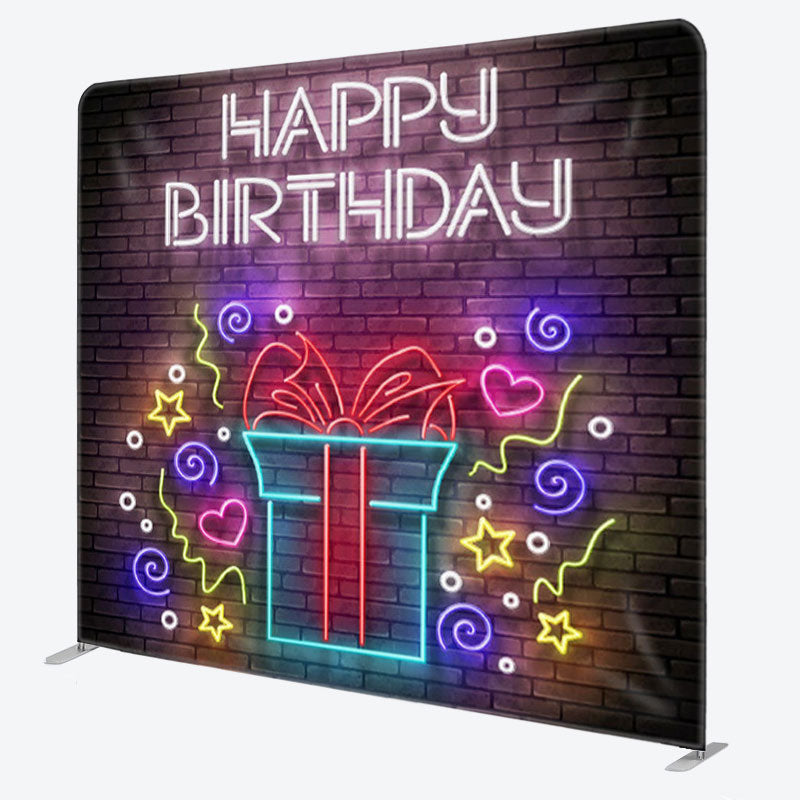 Aperturee - Aperturee Colorful Neon Light Gift Brick Wall Birthday Backdrop