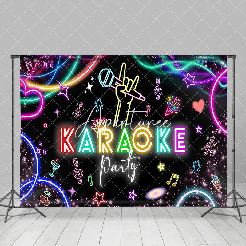 Aperturee - Aperturee Colorful Neon Microphone Karaoke Party Backdrop