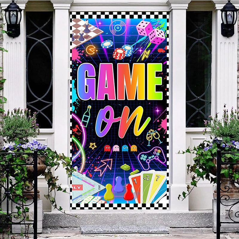 Aperturee - Aperturee Colorful Neon Various Game On Birthday Door Cover