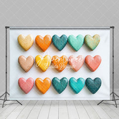 Aperturee - Aperturee Colorful Oil Painted Hearts Valentines Day Backdrop