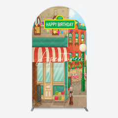 Aperturee - Aperturee Colorful Old Town Street Happy Birthday Arch Backdrop