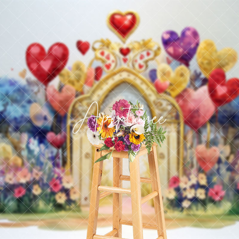 Aperturee - Aperturee Colorful Painted Arch Floral Valentines Day Backdrop