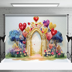 Aperturee - Aperturee Colorful Painted Arch Floral Valentines Day Backdrop