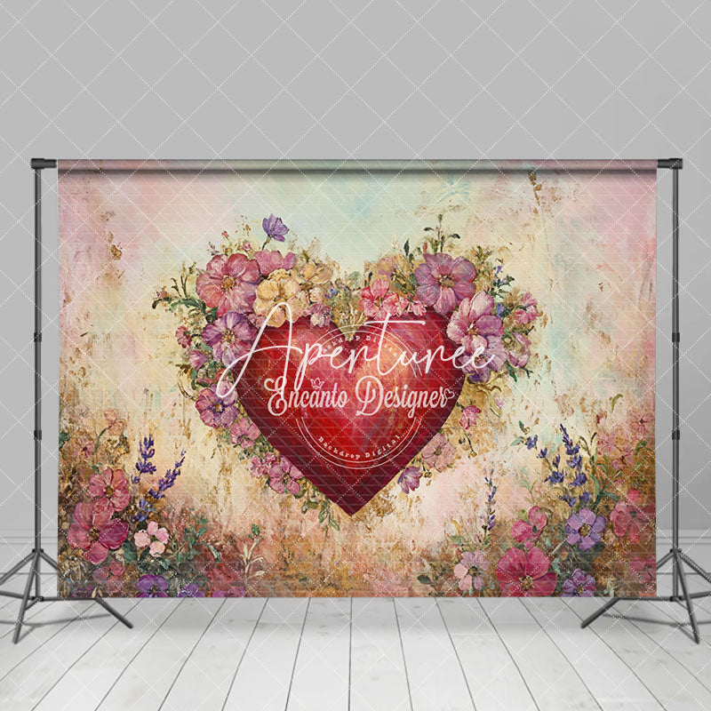 Aperturee - Aperturee Colorful Painted Floral Love Heart Romantic Backdrop