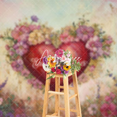 Aperturee - Aperturee Colorful Painted Floral Love Heart Romantic Backdrop