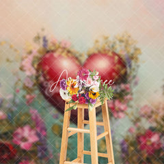 Aperturee - Aperturee Colorful Painted Floral Red Heart Romantic Backdrop