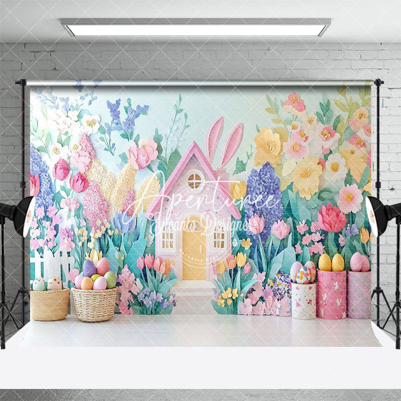 Aperturee - Aperturee Colorful Paper Floral Spring Scene Easter Backdrop