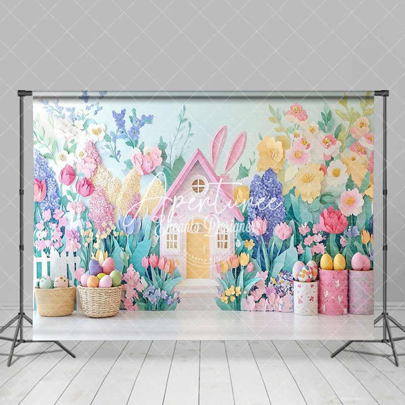 Aperturee - Aperturee Colorful Paper Floral Spring Scene Easter Backdrop