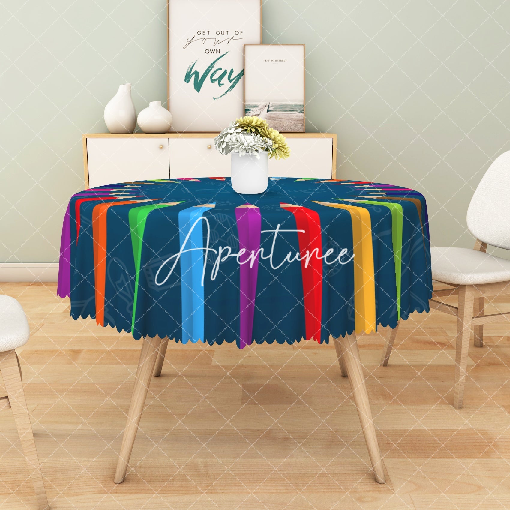 Aperturee - Aperturee Colorful Pencil Pattern Creative Rectangle Tablecloth