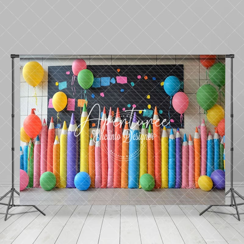 Aperturee - Aperturee Colorful Pens Chalkboard Back To School Backdrop