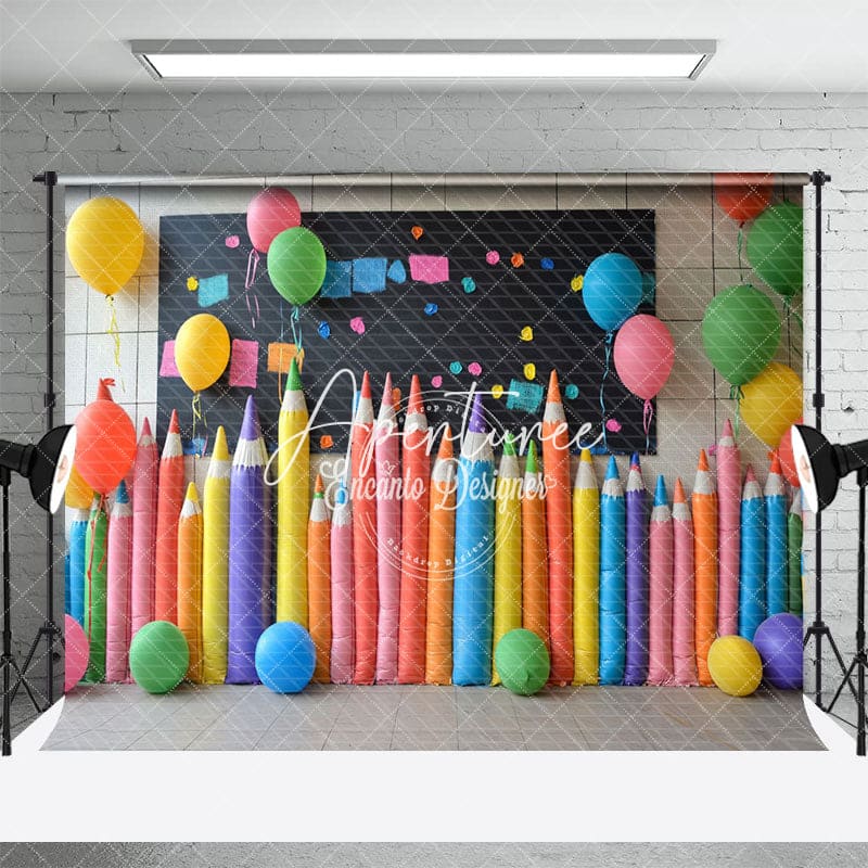 Aperturee - Aperturee Colorful Pens Chalkboard Back To School Backdrop