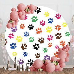 Aperturee - Aperturee Colorful Pet Paw Print Round Happy Birthday Backdrop