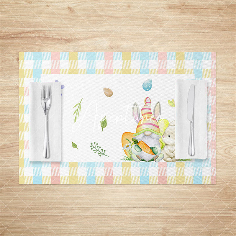 Aperturee - Aperturee Colorful Plaid Bunny Gnome Easter Set Of 4 Placemats