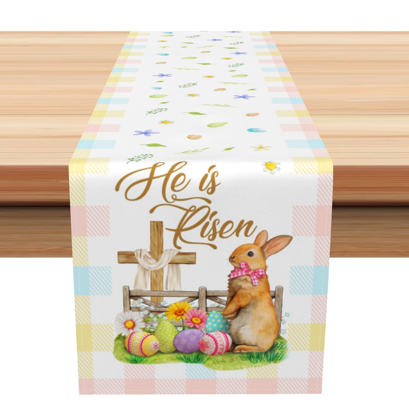 Aperturee - Aperturee Colorful Plaid Corss Egg Bunny Easter Table Runner