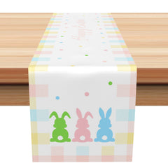 Aperturee - Aperturee Colorful Plaid Cute Bunny Happy Easter Table Runner