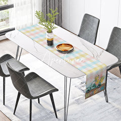 Aperturee - Aperturee Colorful Plaid Love Truck Floral Spring Table Runner