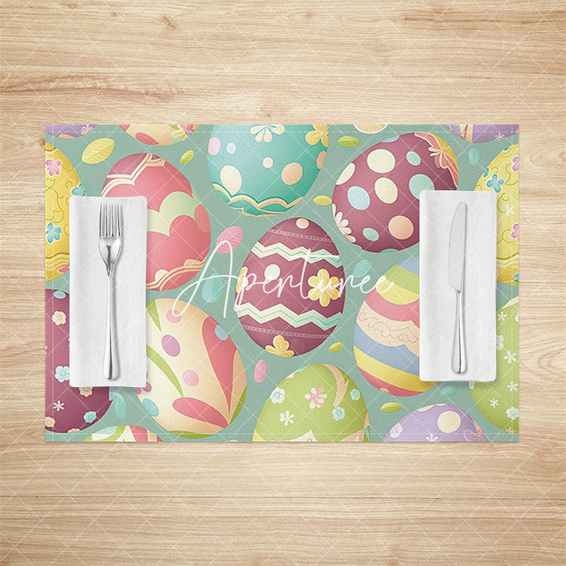 Aperturee - Aperturee Colorful Printed Eggs Leaf Easter Set Of 4 Placemats