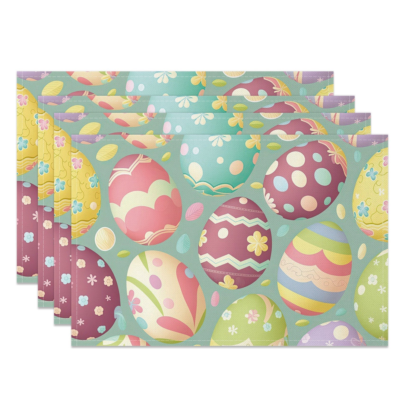 Aperturee - Aperturee Colorful Printed Eggs Leaf Easter Set Of 4 Placemats