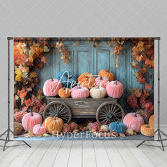 Aperturee - Aperturee Colorful Pumpkins Blue Wall Maple Autumn Backdrop