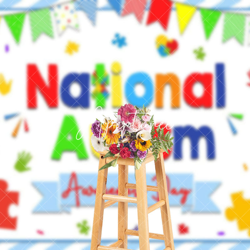 Aperturee - Aperturee Colorful Puzzle National Autism Awareness Backdrop