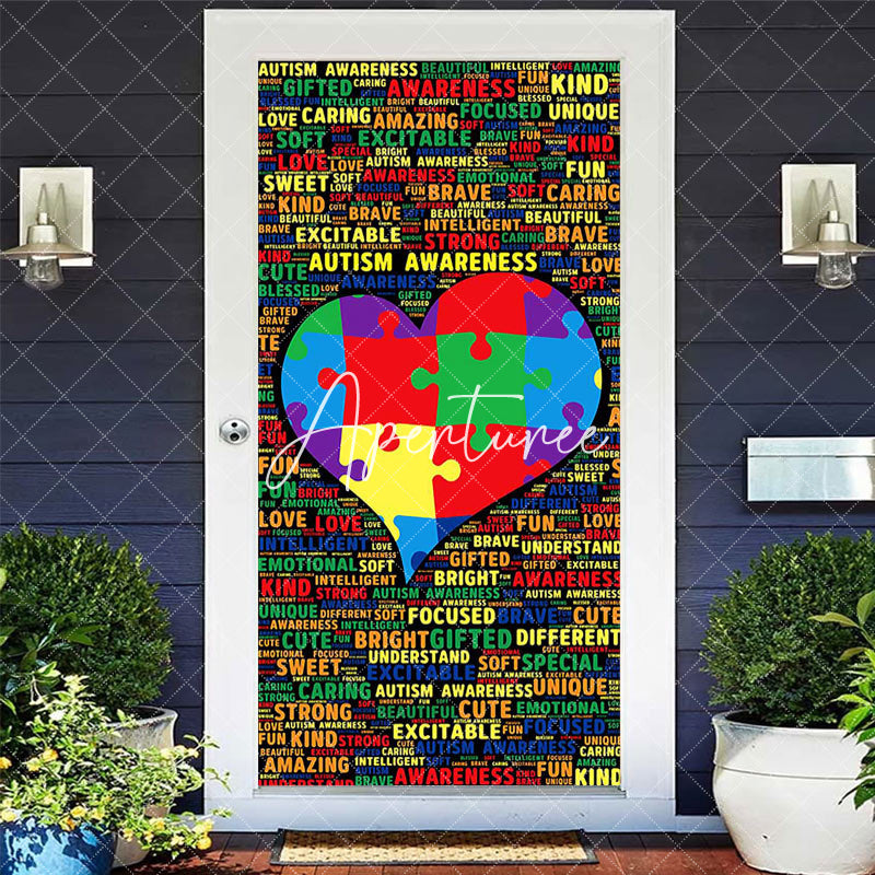 Aperturee - Aperturee Colorful Puzzle Text Autism Awareness Door Cover