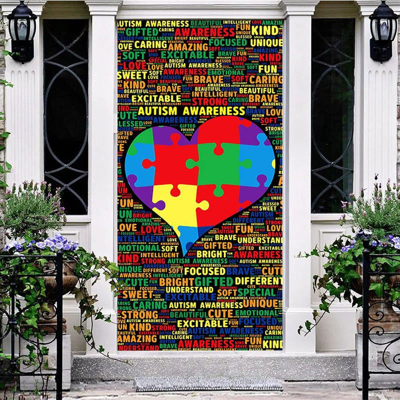 Aperturee - Aperturee Colorful Puzzle Text Autism Awareness Door Cover