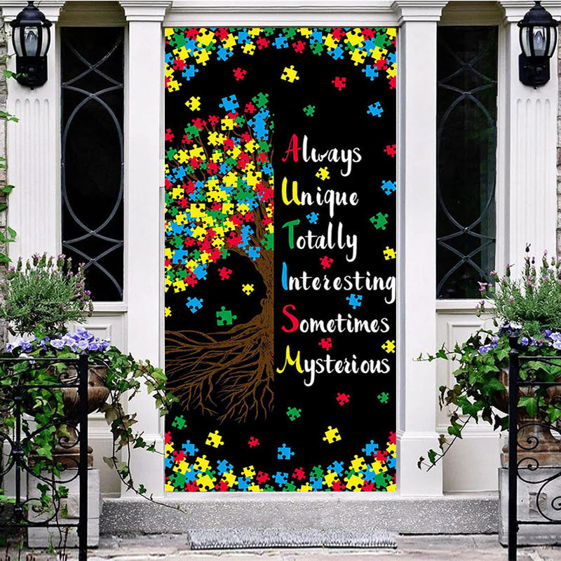 Aperturee - Aperturee Colorful Puzzle Tree Autism Awareness Door Cover