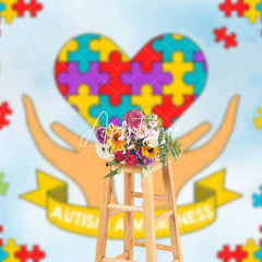 Aperturee - Aperturee Colorful Puzzles Heart Autism Awareness Backdrop