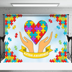 Aperturee - Aperturee Colorful Puzzles Heart Autism Awareness Backdrop